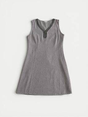 Lina Tomei Embellished Linen Blend Shift Dress – Taupe Gray –Size Small